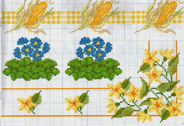 cross stitch borders with corn on the cob and yellow flowers