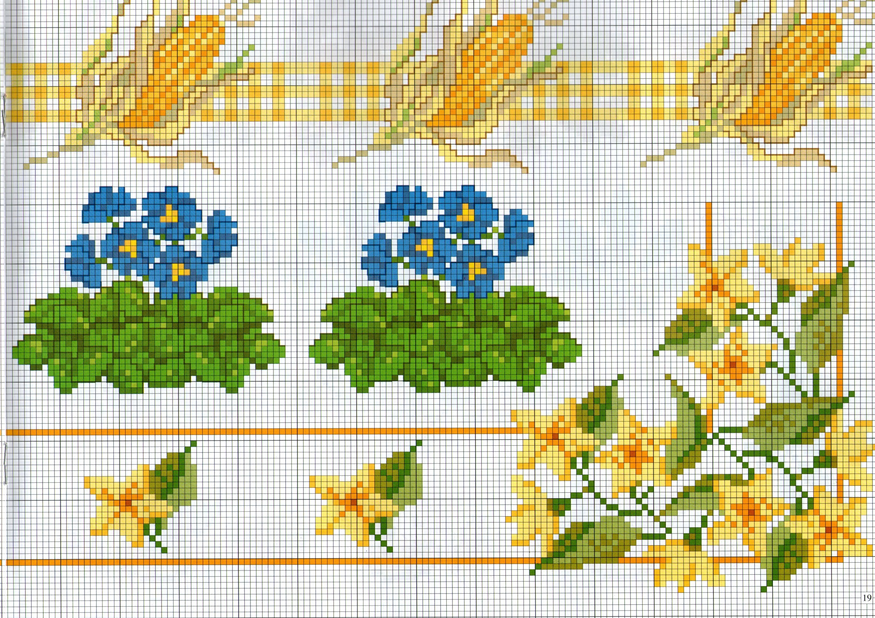 cross stitch borders with corn on the cob and yellow flowers