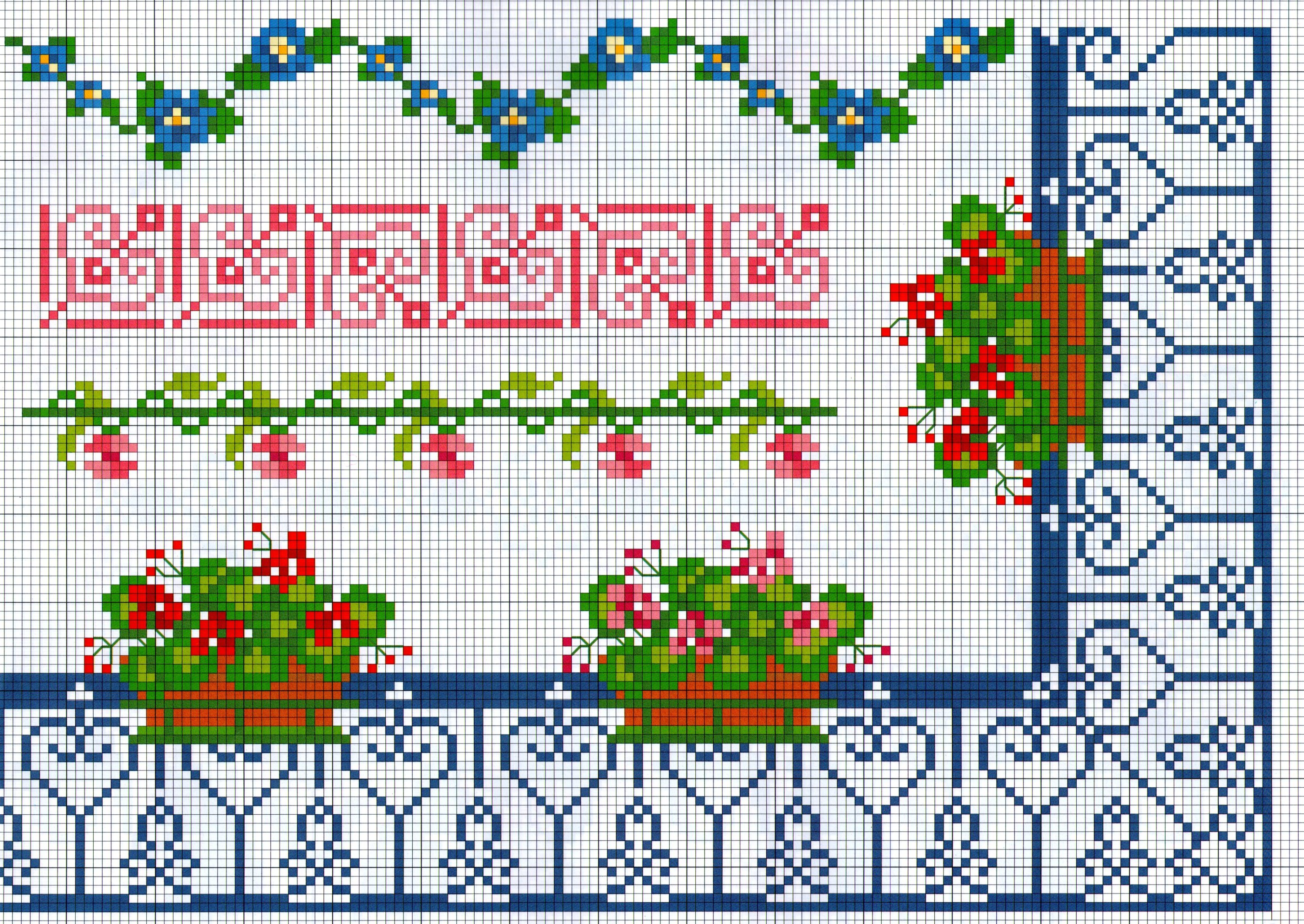 cross stitch borders with flowers geraniums on the balcony