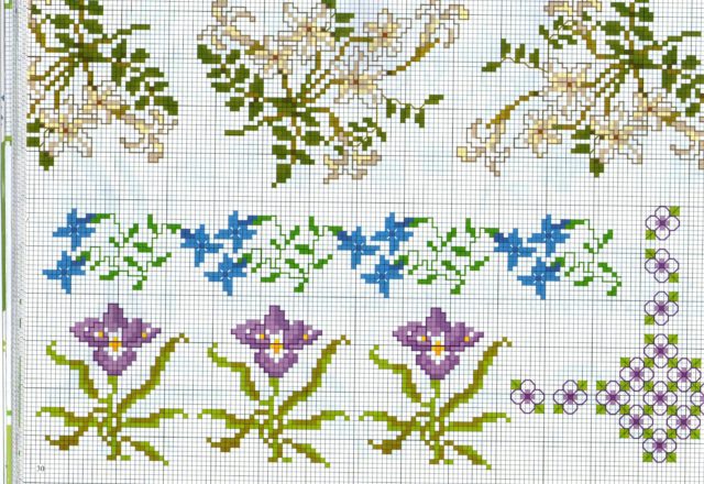 cross stitch borders with flowers of various kinds