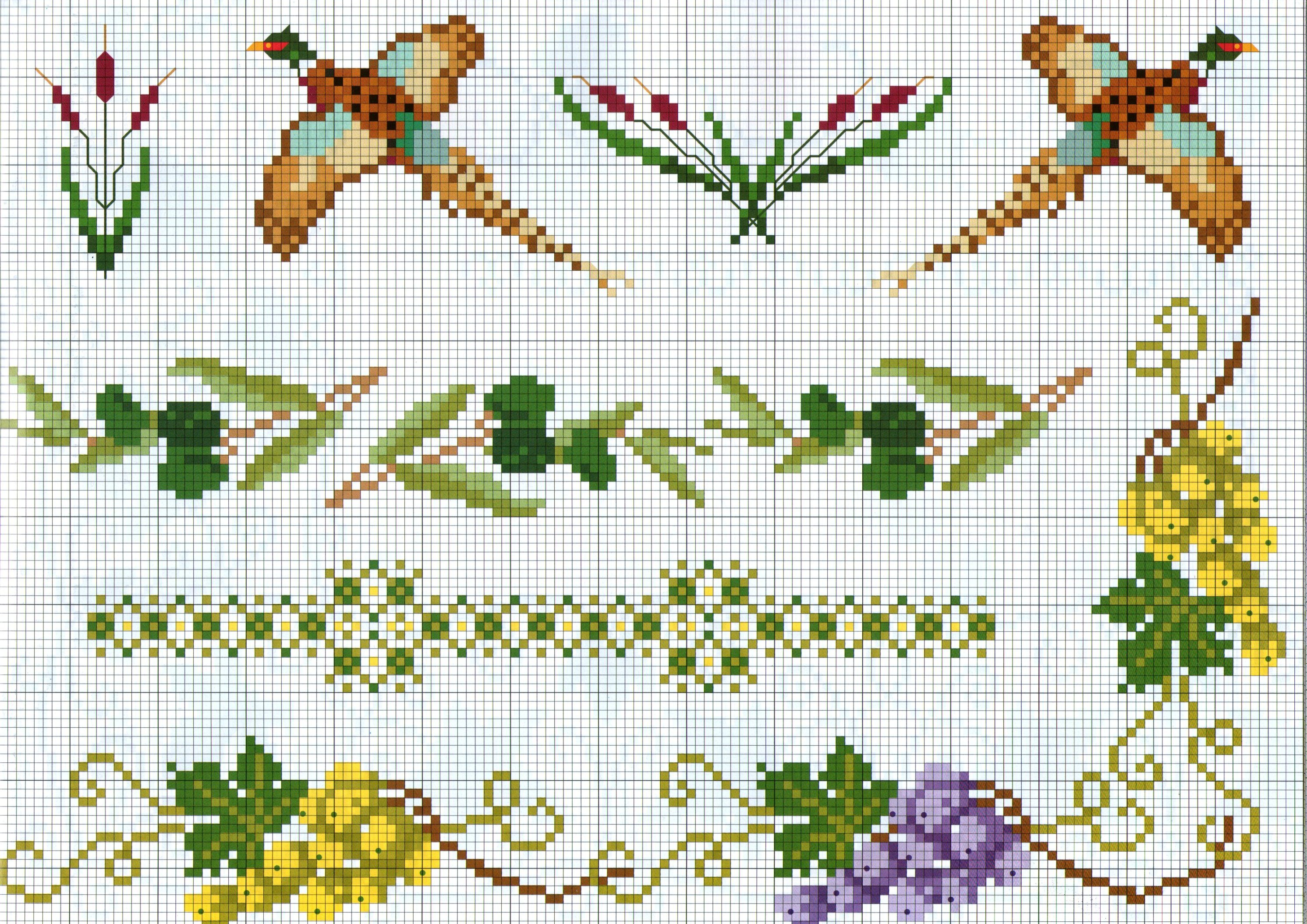 cross stitch borders with pheasants and white and red grapes