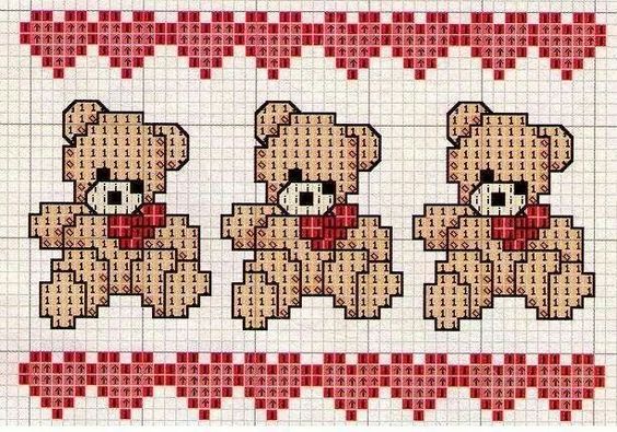 cross stitch pattern border with teddy bears