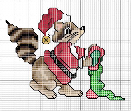 cross stitch pattern christmas stocking with small squirrel