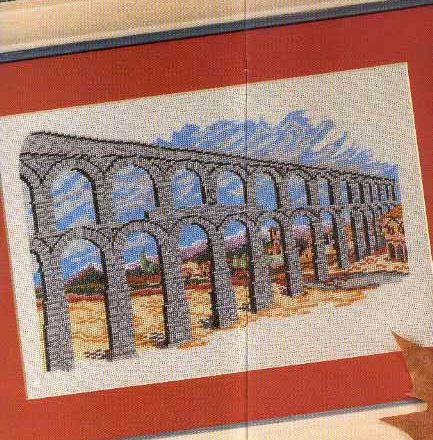 cross-stitch picture of an ancient aqueduct (1)
