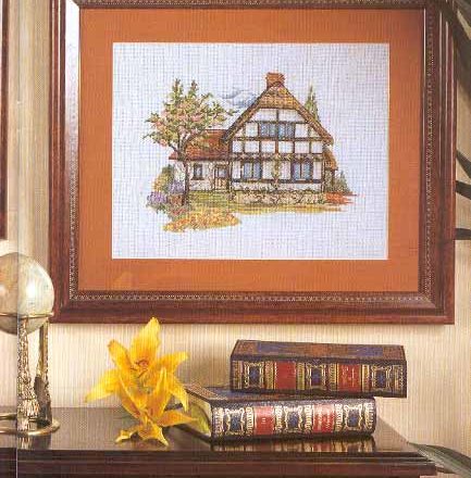 cross stitch picture with English cottage (1)