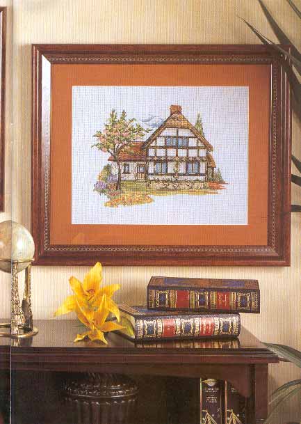 cross stitch picture with English cottage (1)