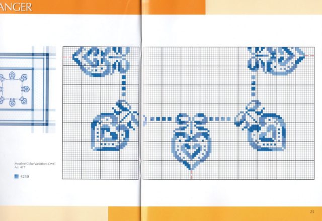 cross-stitch placemat with hearts and blue ribbons (2)