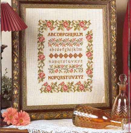 cross stitch sampler with alphabet and roses (1)
