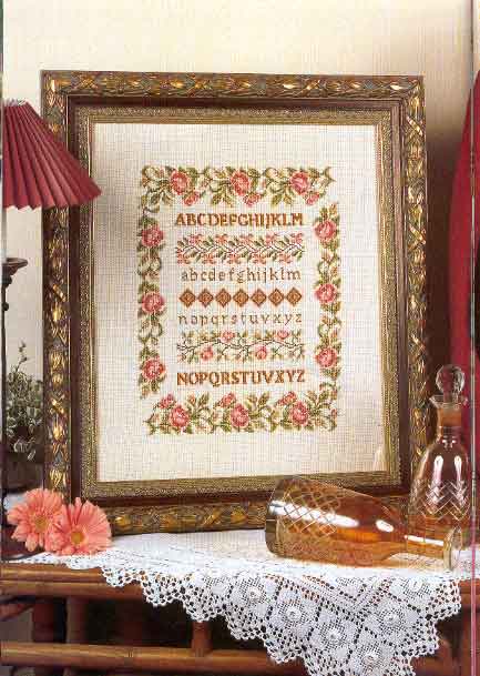 cross stitch sampler with alphabet and roses (1)