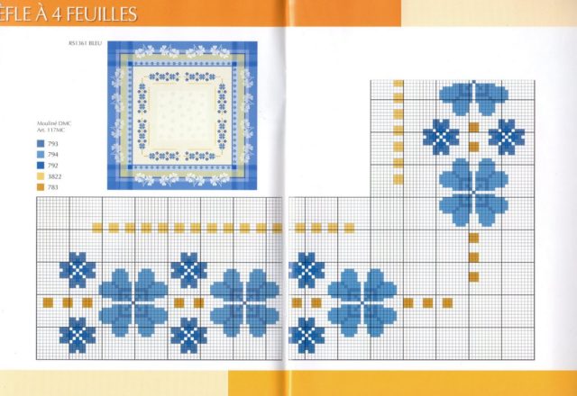 cross stitch tablecloth blue shamrocks (2)