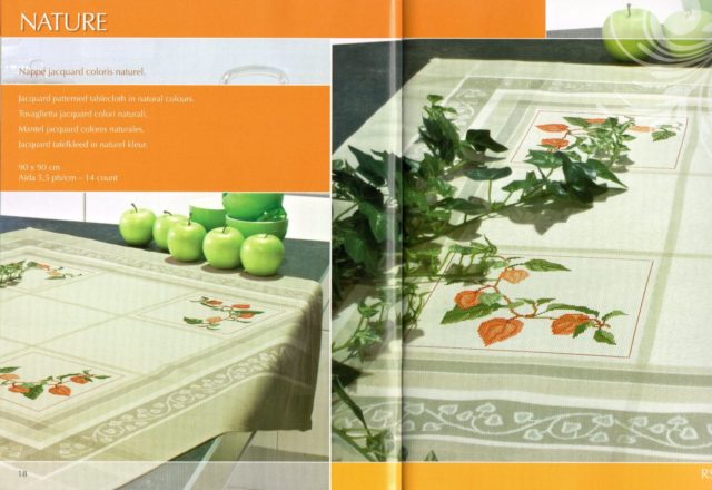 cross stitch tablecloth orange flowers (1)
