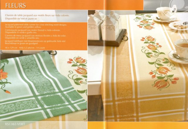cross stitch tablecloth orange stylized flowers (1)