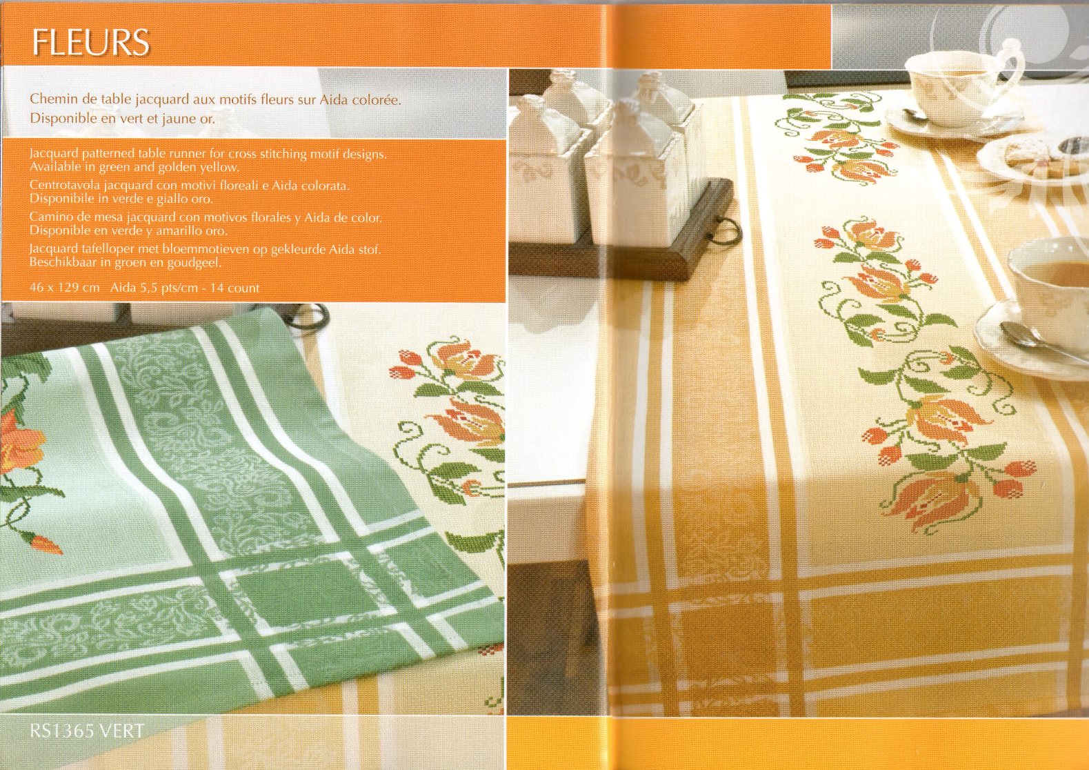 cross stitch tablecloth orange stylized flowers (1)