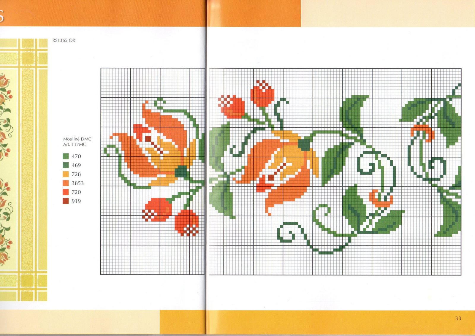 cross stitch tablecloth orange stylized flowers (2)