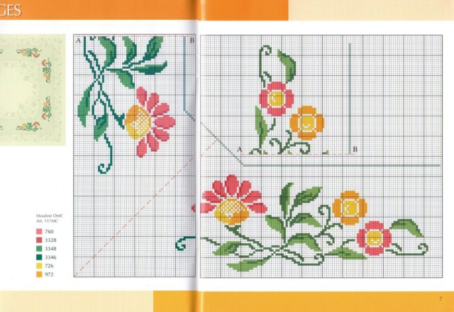 cross stitch tablecloth simple flowers pink and yellow (2)