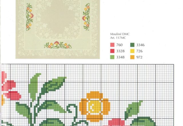cross stitch tablecloth simple flowers pink and yellow (3)