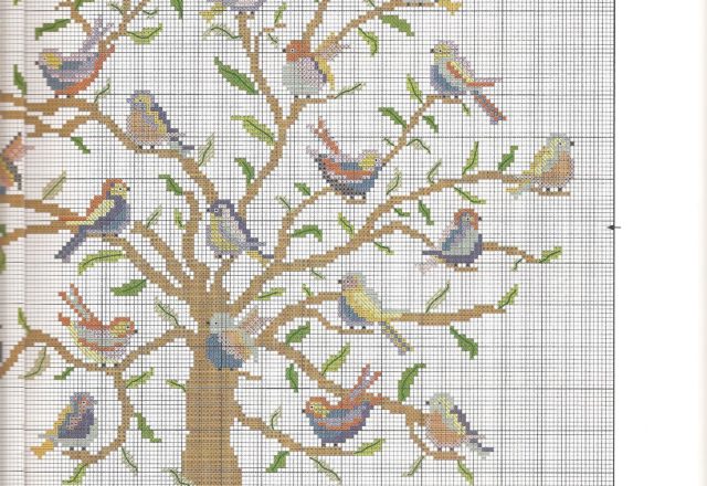 cushion to embroider with many birds on a tree (4)