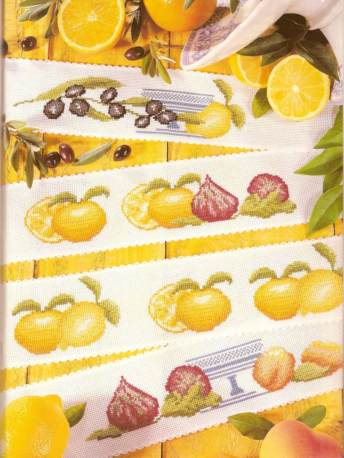 dishtowels cross stitch with figs and lemons (1)