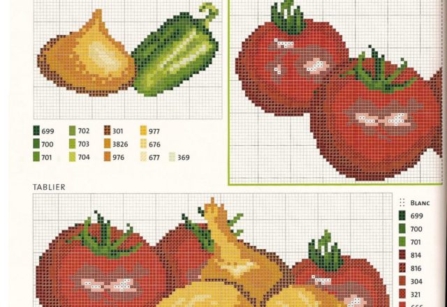 dishtowels cross stitch with fruits and vegetables (6)