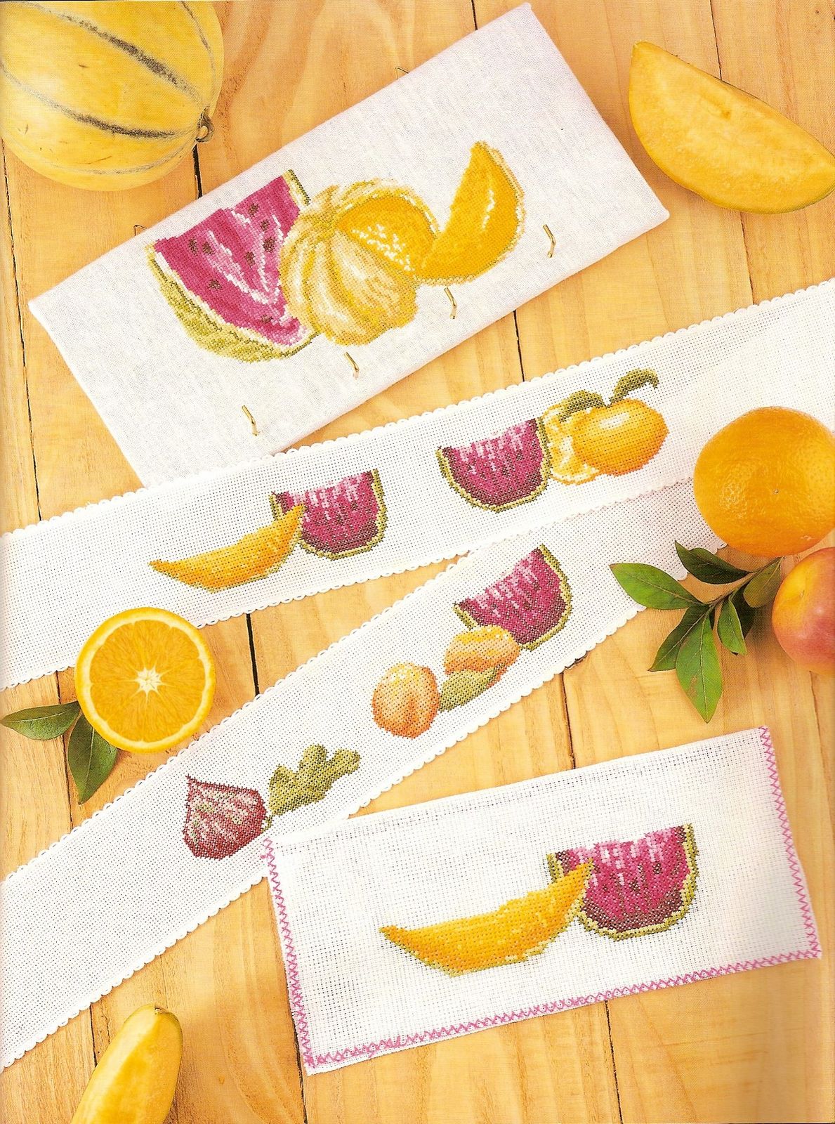 dishtowels with watermelon and melon cross stitch (1)