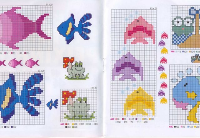fishes and frogs cross stitch patterns baby bibs