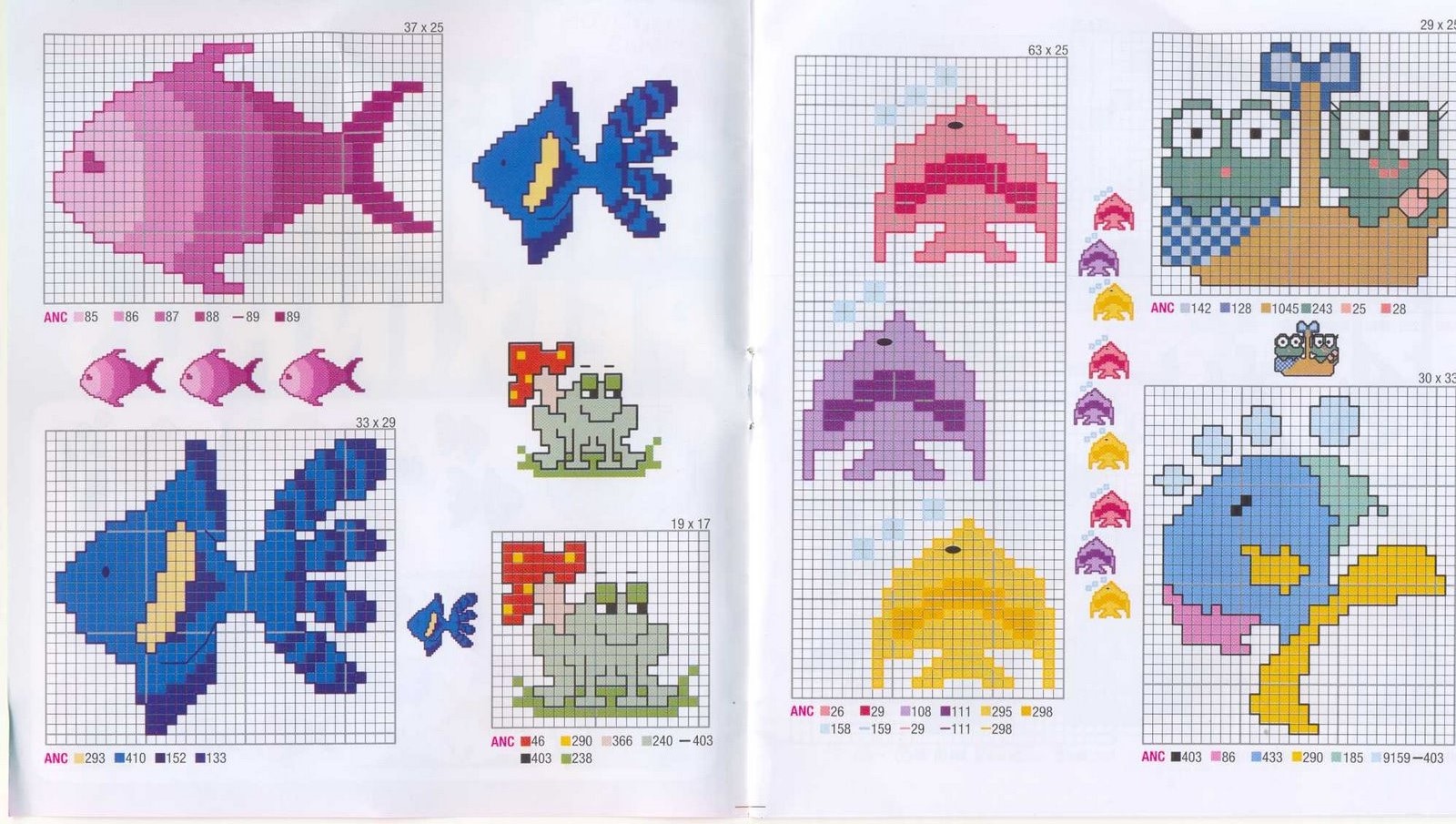 fishes and frogs cross stitch patterns baby bibs