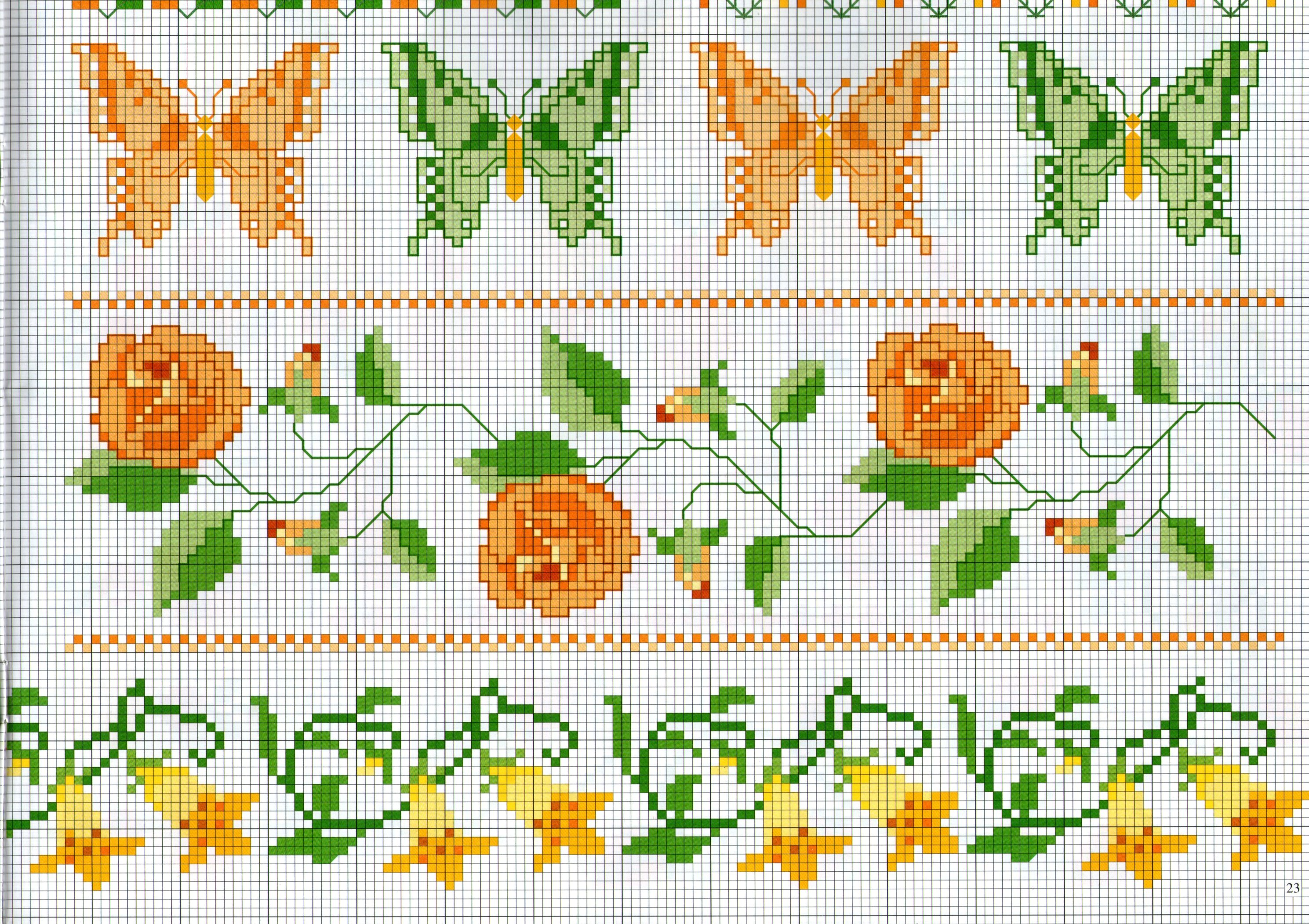 flowers and butterflies cross stitch border