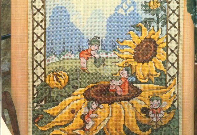 imagination of children and sunflowers cross stitch pattern (1)