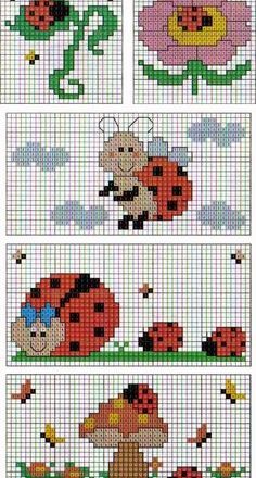 ladybugs flowers cross stitch patterns baby bibs