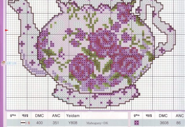 lilac teapot cross stitch pattern