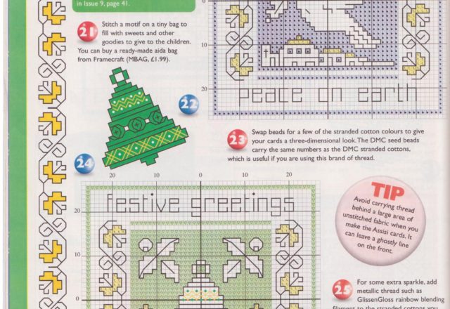 panes with dove and cross stitch Christmas bell