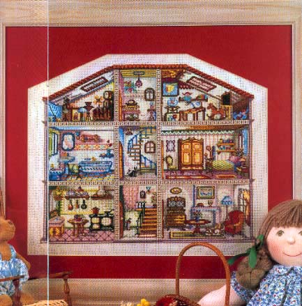 picture with cross stitch house for dolls (1)
