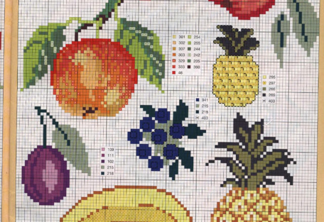 pineapple bananas and apples cross stitch