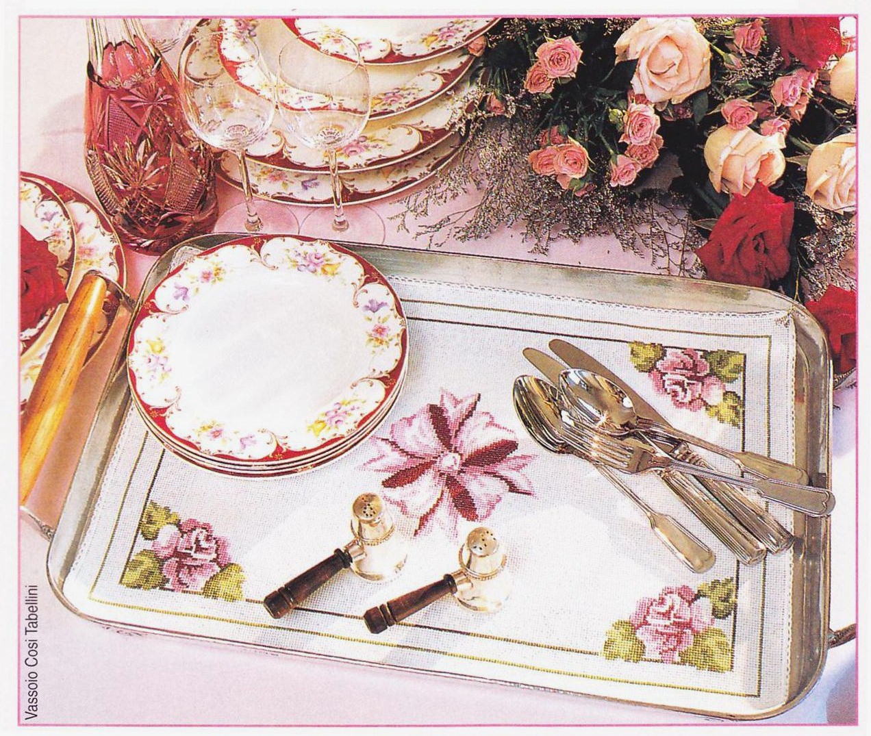placemat tray cover roses ribbon (1)