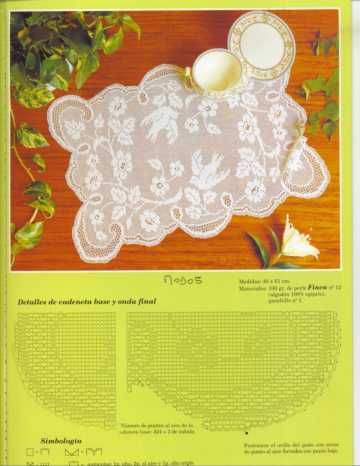 rectangular doily branch of flowers and doves (1)