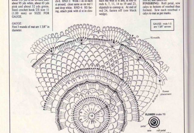round crochet doily with pink roses (2)