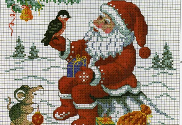 santa claus with bird cross stitch