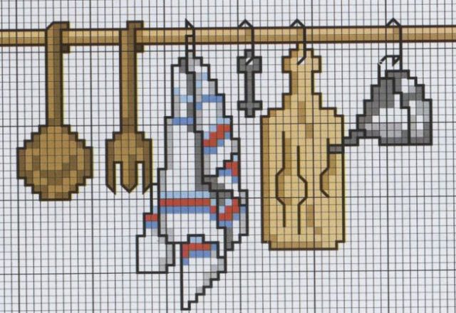 simple shelf with chopping ladles and funnels