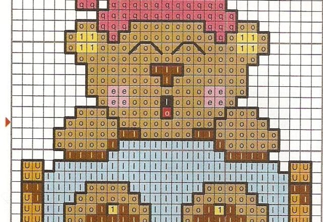 sleeping teddy bear in bed free cross stitch pattern