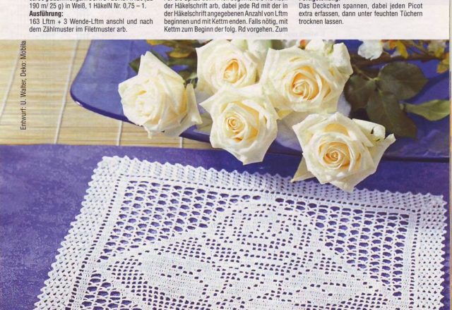 square filet doily with a rose in rhumbus (1)