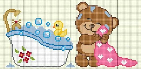 teddy bear bath time cross stitch pattern