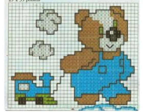 teddy bear with baby train cross stitch pattern