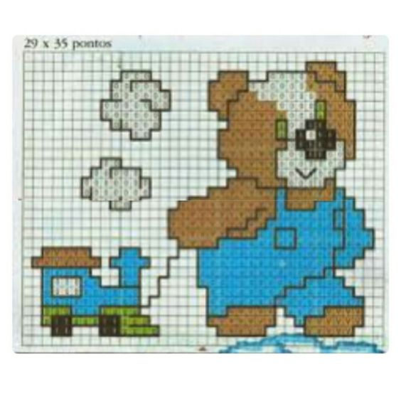 teddy bear with baby train cross stitch pattern