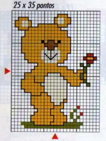 teddy bear with flower cross stitch pattern