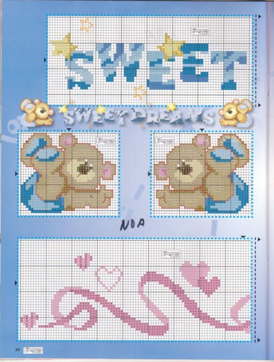 teddy bear with hearts cross stitch pattern 2