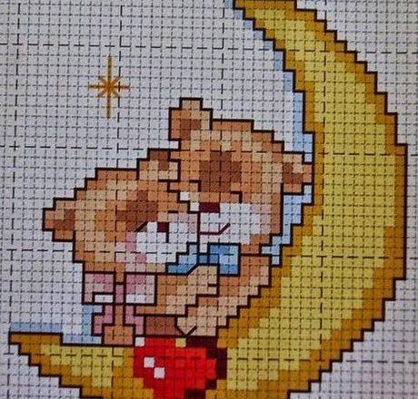 teddy bears on the moon free cross stitch pattern