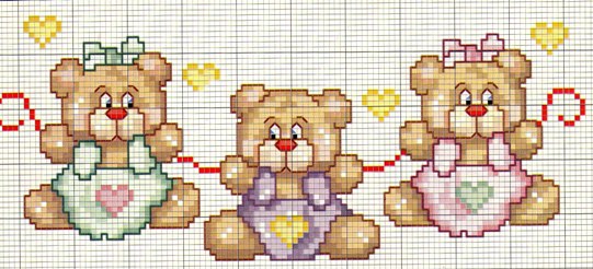 teddy bears with hearts cross stitch pattern
