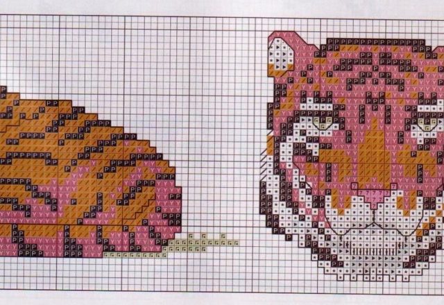 towels cross stitch with lions and tigers (3)