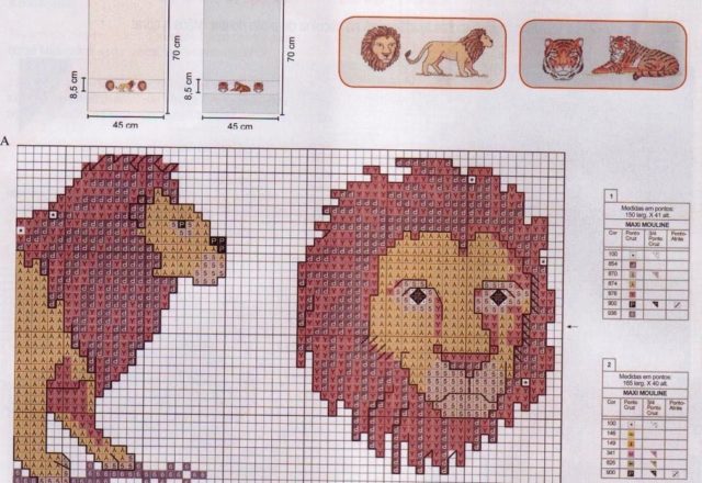 towels cross stitch with lions and tigers (5)