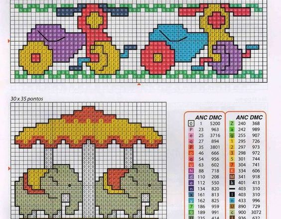 toy train and toy tricycle cross stitch patterns baby bibs